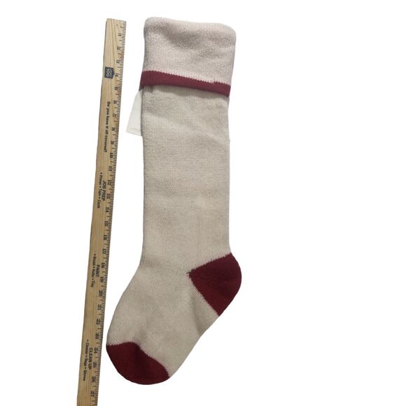 NWT POTTERY BARN NATURAL FAIR ISLE WOOL WHITE RED STOCKING MOM EMBROIDERED LINED - Picture 2 of 5